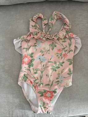 Light Pink/peach Floral Ruffle One-Piece Swimsuit